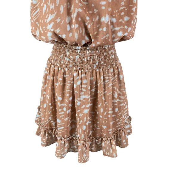 Grade And Gather Rust Animal Print Ruffle Dress M Boho Smocked Waist - Picture 3 of 6